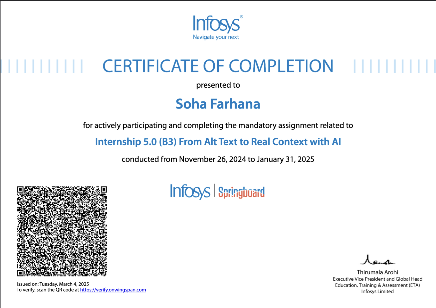 Infosys Springboard Internship